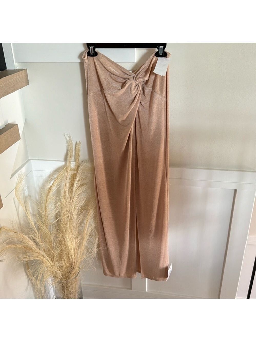 Topshop Metallic Rose Maxi Skirt with Twist Front
